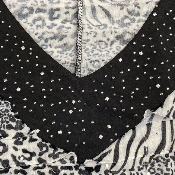 Notations Blouse Womens 1X Plus‎ Size Ruffled Sequin Top Zebre Cheetah Print - Picture 6 of 12